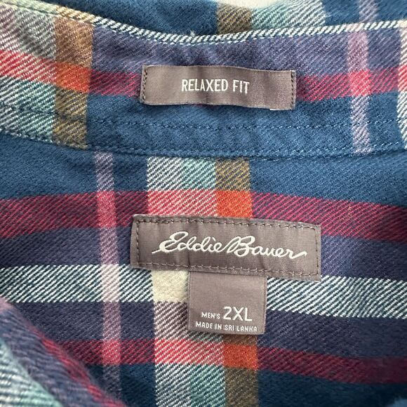 Eddie Bauer Button Down Flannel Shirt Mens Size 2XL Blue Red Plaid Outdoorsy XXL - Picture 3 of 11